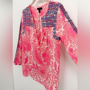 J. Crew Pink and Blue Patterned Blouse